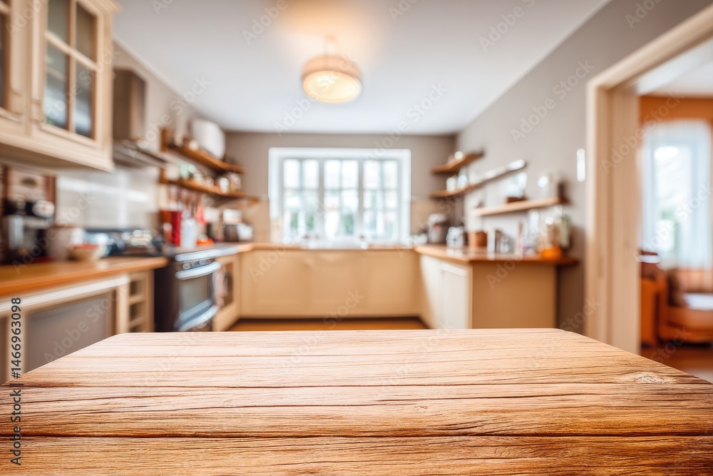 Naklejka premium Rustic Kitchen Interior with Natural Wood Accents and Warm Lighting Atmosphere