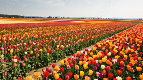 Obraz na płótnie Mount Vernon Tulip Fields - Washington State Aerial Panorama w salonie