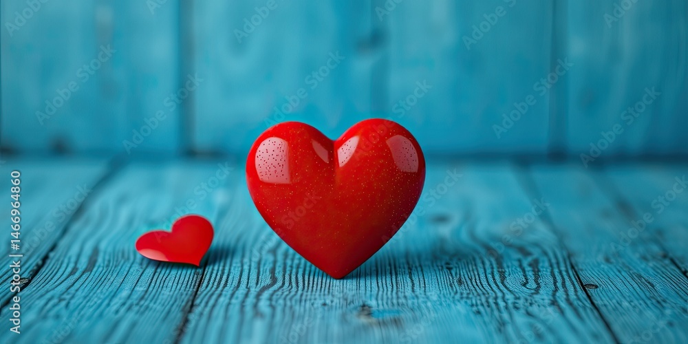 Red Heart on Blue Wood Background - Valentine's Day Design