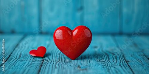 Obraz na płótnie Red Heart on Blue Wood Background - Valentine's Day Design w salonie