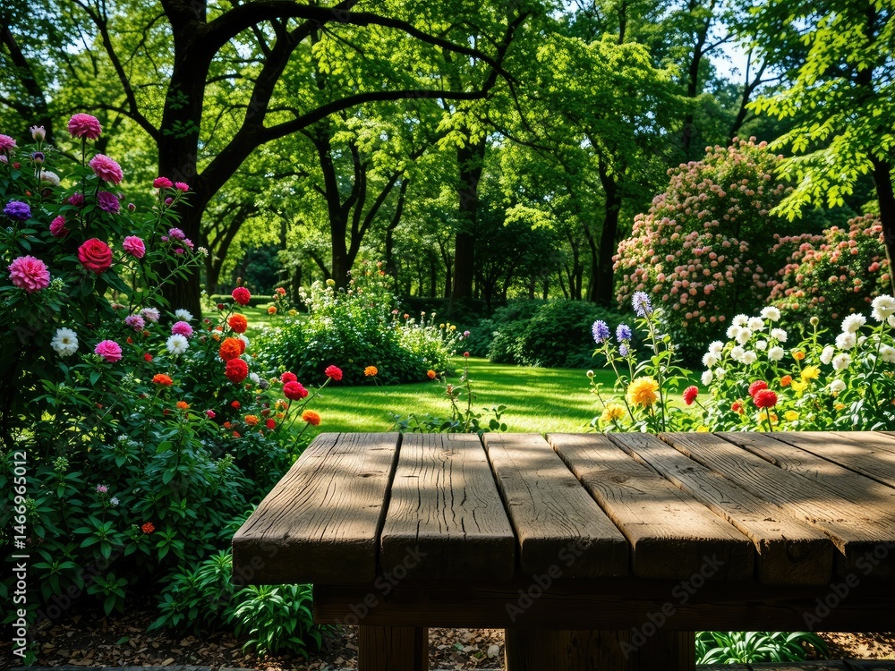 Rustic Park Table, Sunny Outdoor Setting