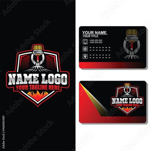 Water sprinkler logo design. Fire sprinkler logo design fire extinguisher. Firefighter logo