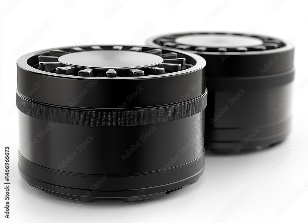Modern Black Grinder Duo Isolated on White Background for Culinary and Industrial Use