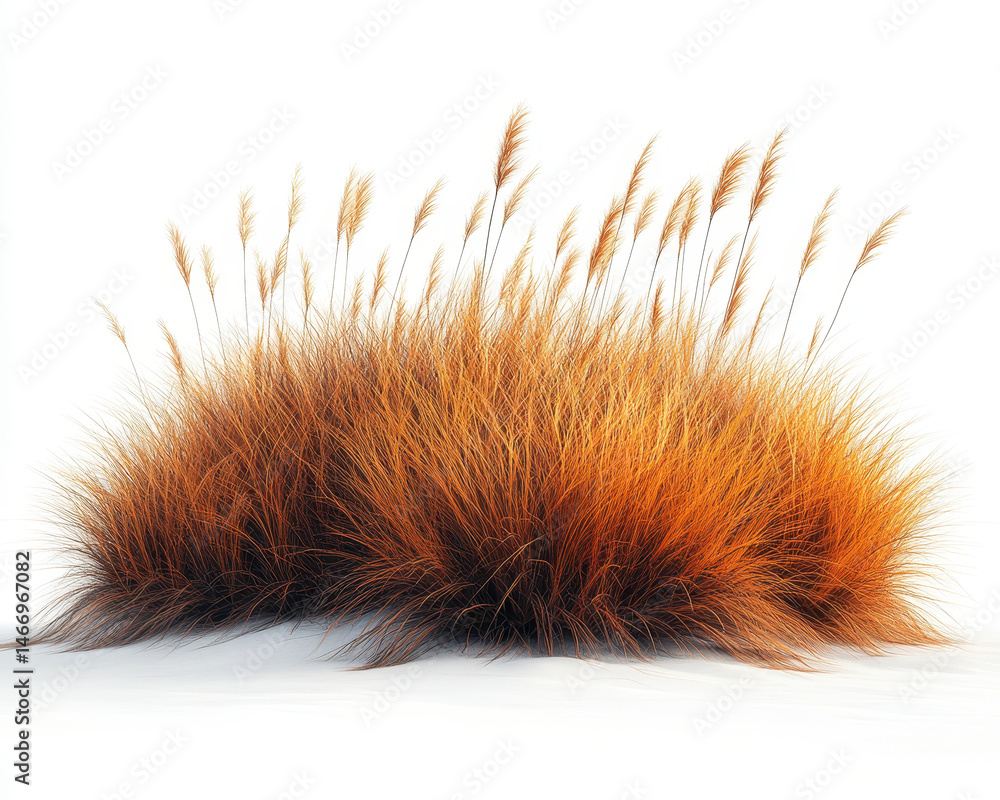 image of vibrant orange ornamental grass isolated on pure white background depicting natural beauty and plant elegance