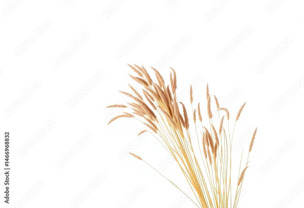 Fototapeta premium Single dry coastal reed, bleached beige, isolated on pure white background, design, fragility