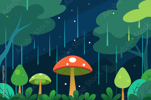 rain drenched forest with glistening leaves 