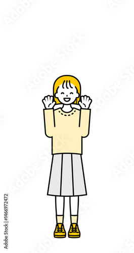 全身のポーズ_シンプルな私服の女の子09