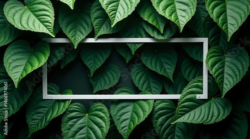 Wallpaper Mural Lush green leaves with intricate veins form a vibrant natural background, highlighted by a minimalist white frame for a fresh, serene visual contrast. Torontodigital.ca