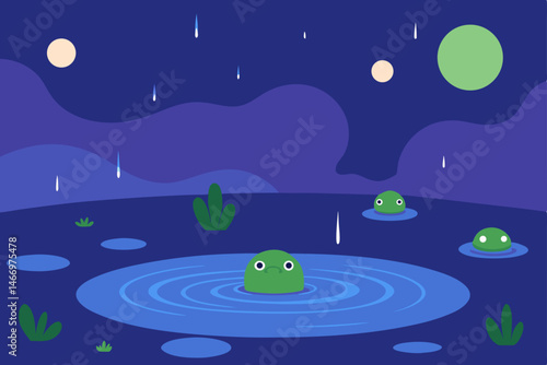 rainy meadow at twilight with frogs croaking 