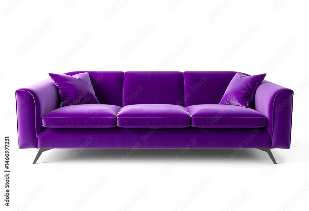 Sleek purple velvet sofa, modern design, isolated, elegant, velvet Sleek purple velvet sofa, modern design, isolated, elegant, velvet