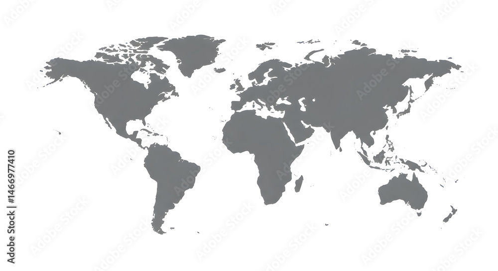 Naklejka premium Monochromatic World Map: Simple Gray Global Outline
