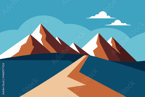rocky mountain pass with distant glaciers and flut.svg