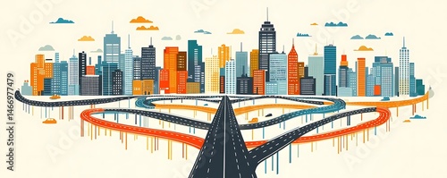 Cityscape highway network, urban sprawl