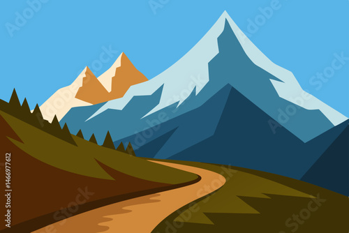 rocky mountain trail with distant snowcaps and mor.svg