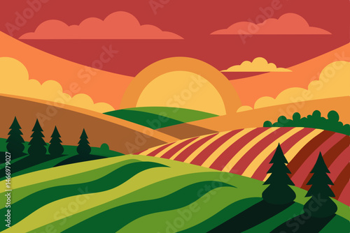 rolling vineyard hills under a blazing summer sky 