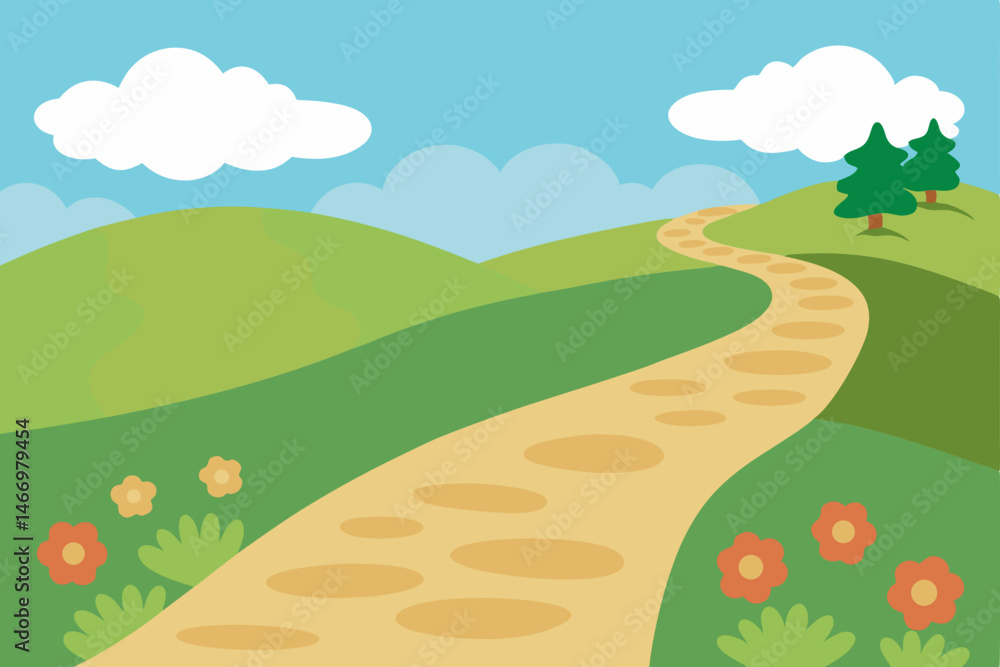 Fototapeta premium rural hillside with a stone path winding past bloo.svg