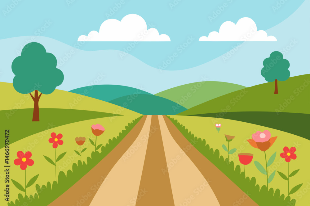 Fototapeta premium rural countryside lane with wildflowers blooming 