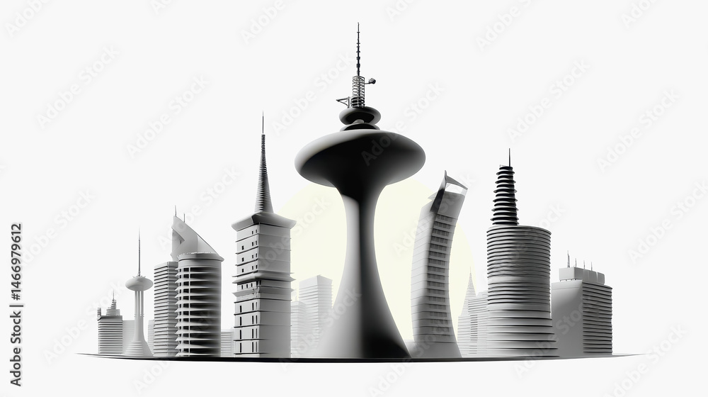 Fototapeta premium Stunning city skyline silhouette pattern featuring iconic buildings against a vibrant sunset sky creating urban aesthetic