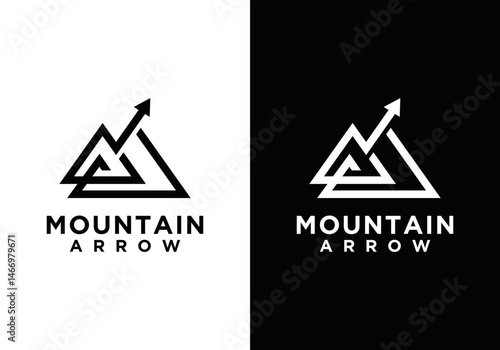 M A or Mountain and financial arrow logo design template. Mountain shape brand, icon, badge or label. Vector