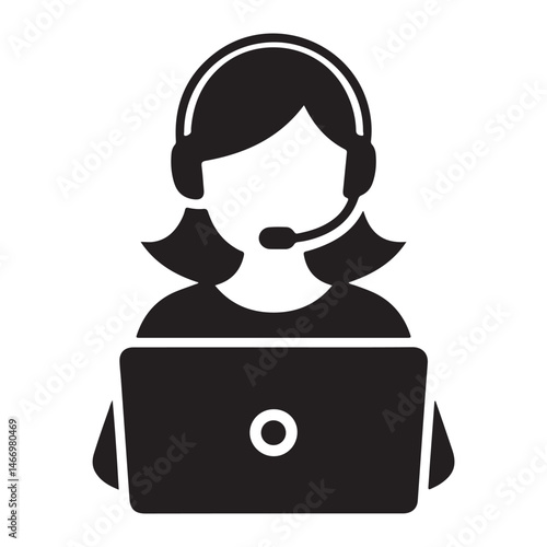 Call Center, Female Customer Service Representative Silhouette vector  girl with laptop 