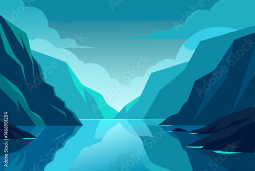serene fjord landscape with glassy water and tower 