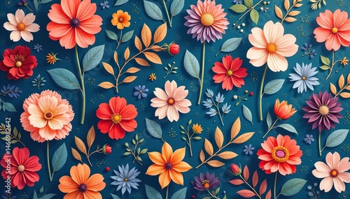 Small scale repeating floral motif, soft color palette, leaves, vintage, wallpaper