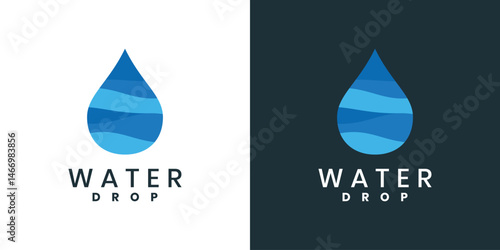 Flat water drop logo with layered wave pattern