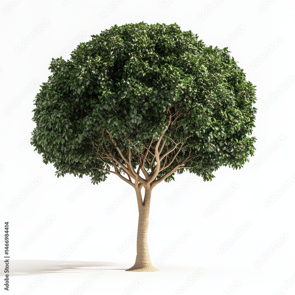 Fototapeta premium Green tree isolated on white background with dense foliage