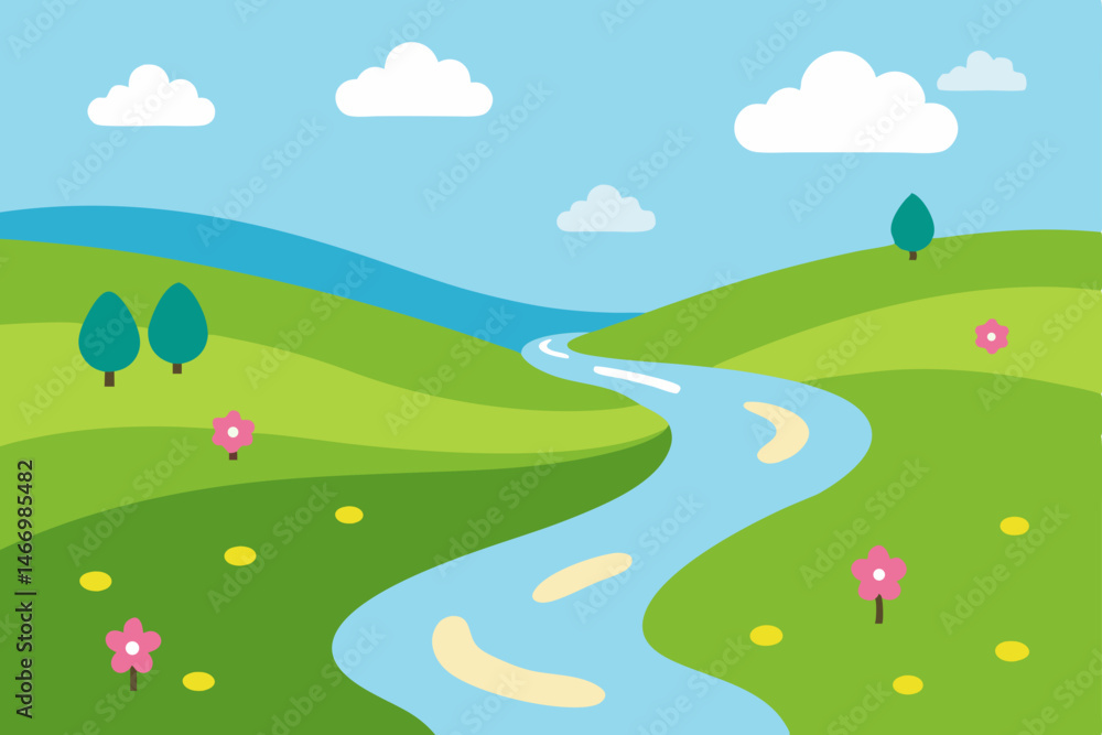 Obraz premium spring stream meandering through a blooming meadow 