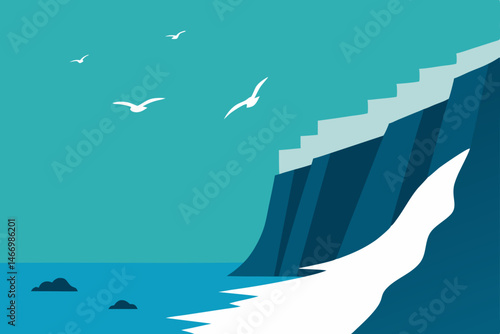 steep coastal cliffs with seagulls soaring 