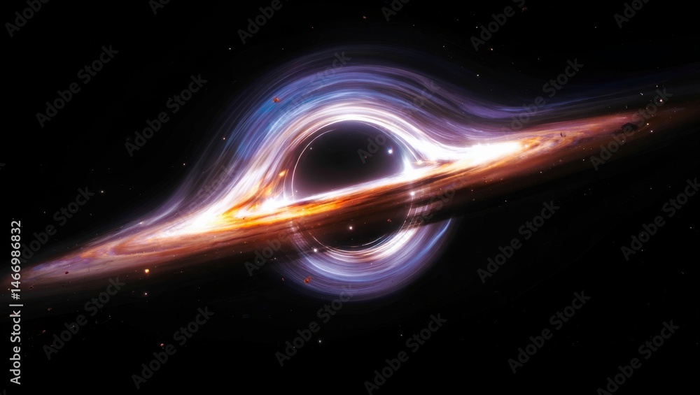Obraz premium Epic deep space black hole with glowing accretion disk, swirling plasma, and gravitational lensing in a dramatic cosmic environment