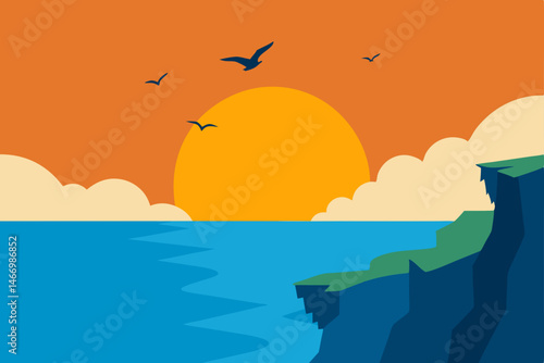 sun drenched cliffside with birds soaring over the.svg