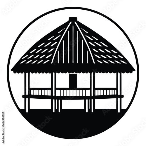 Traditional Village House Silhouette Vector with Thatched Roof and Mud Walls Representing Rural Lifestyle and Native Architecture