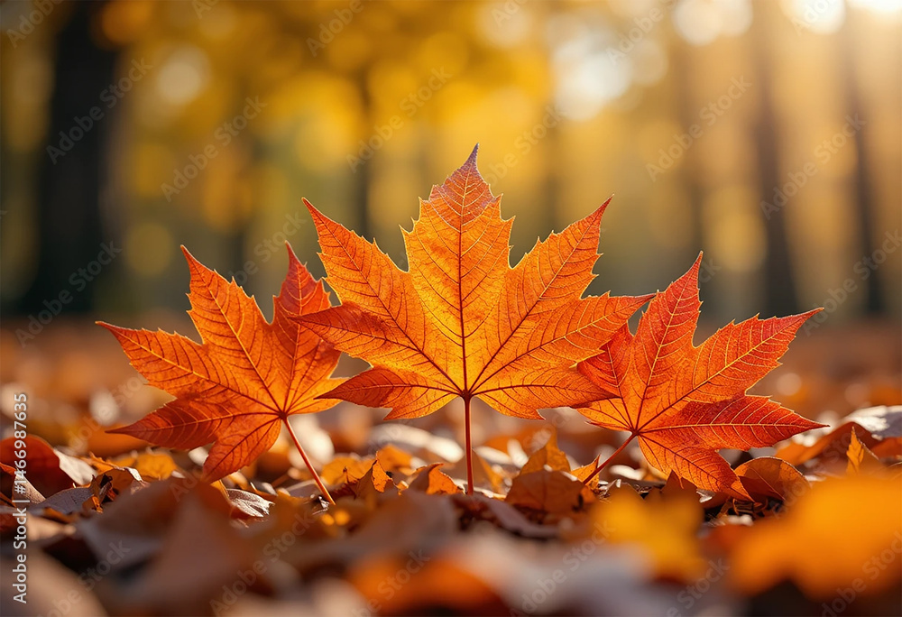 Beautiful Fall Leaves with Soft Bokeh Background Beautiful Fall Leaves with Soft Bokeh Background