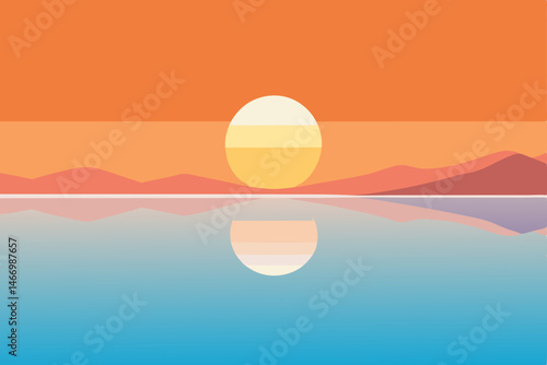 sunrise reflecting on a calm desert salt flat with