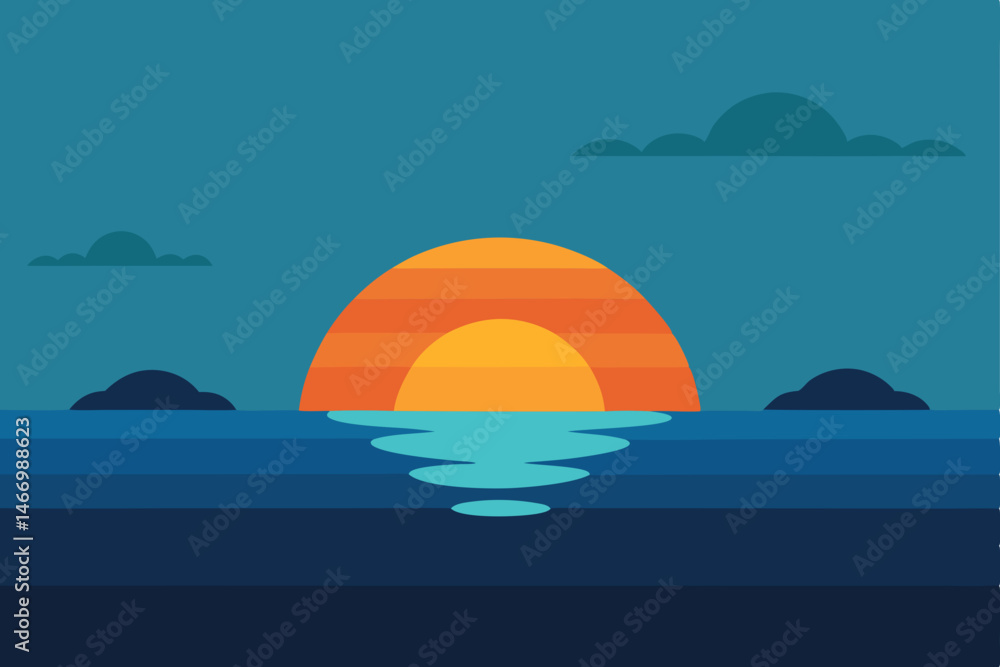 Fototapeta premium sunset horizon over a calm ocean scattered with