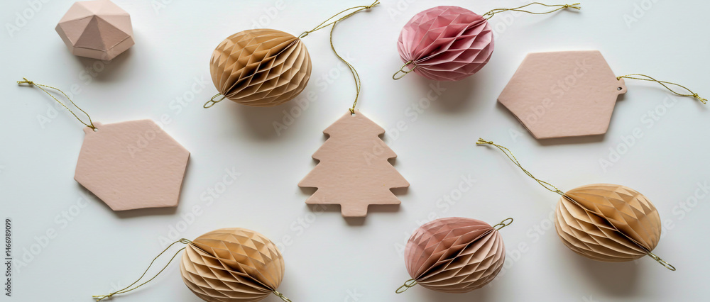custom made wallpaper toronto digitalFestive christmas decorations in soft pink and brown tones on a white background with copy space.