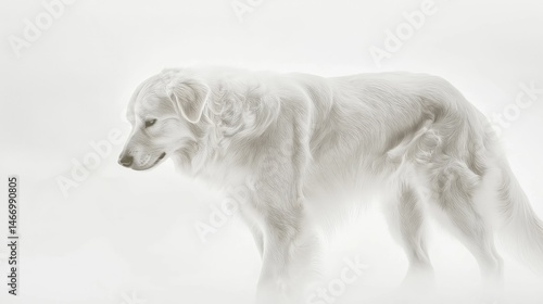 Monochrome photo of a golden retriever.
