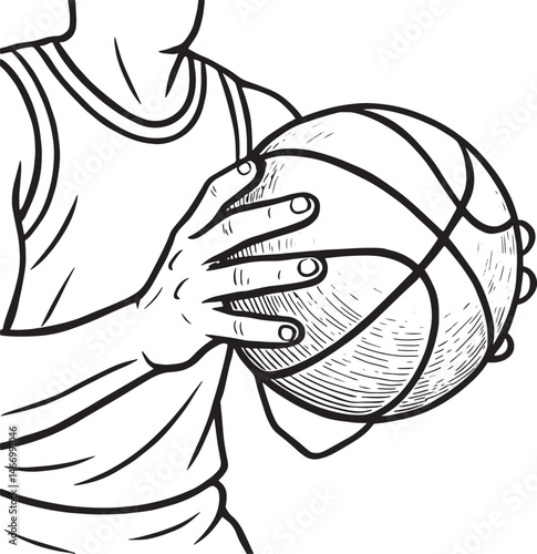Closeup of Person Holding Basketball – Sports Athlete Illustration for Training, Competition, and Fitness Concept Design