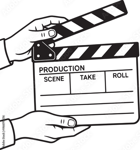 close up of Hand holding clapperboard