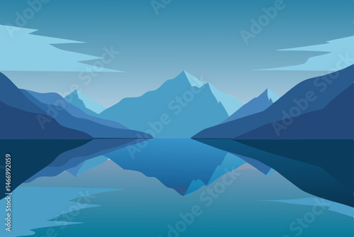 tranquil fjord in early morning light with mirrore