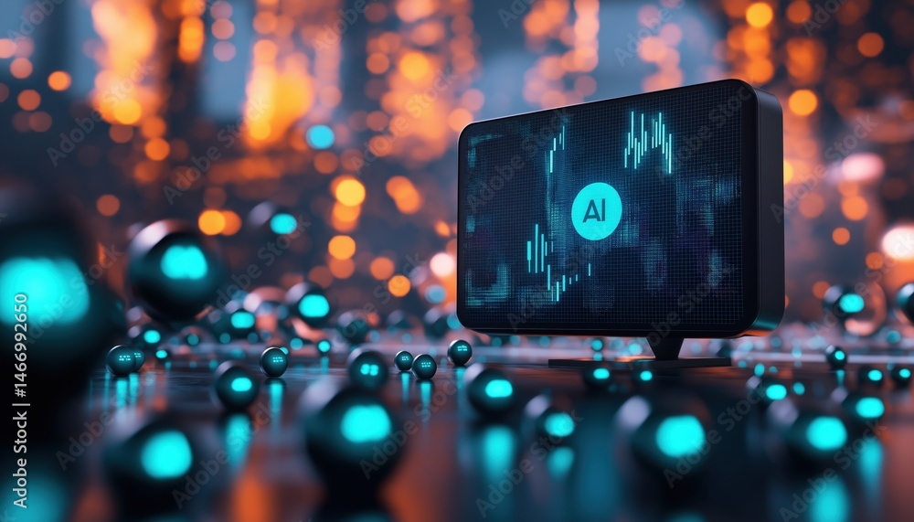 Obraz premium AI Screen Displaying Data Visualization in Abstract Digital Technology Setting