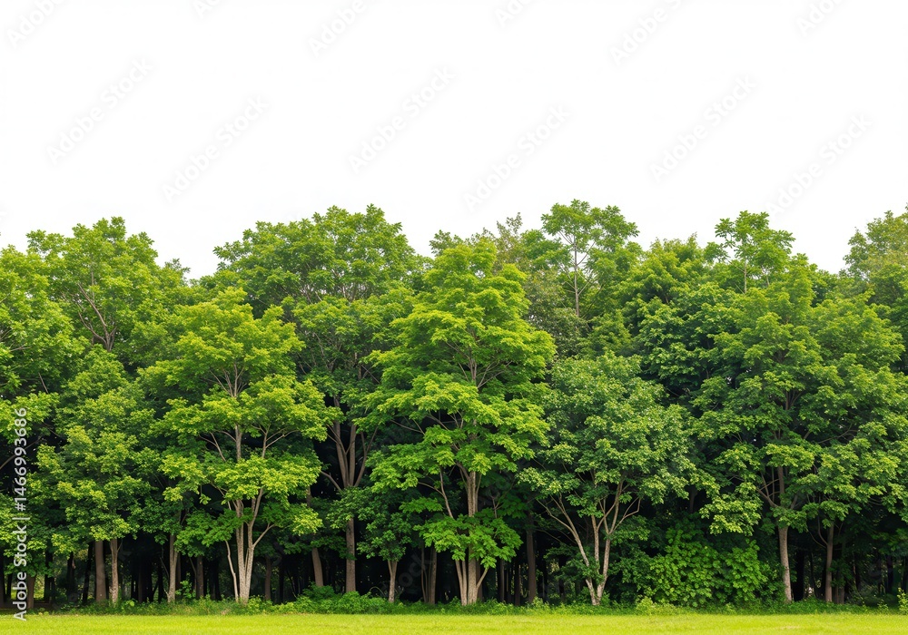 Obraz premium Lush green trees with dense foliage under a bright sky creating a natural and vibrant landscape view