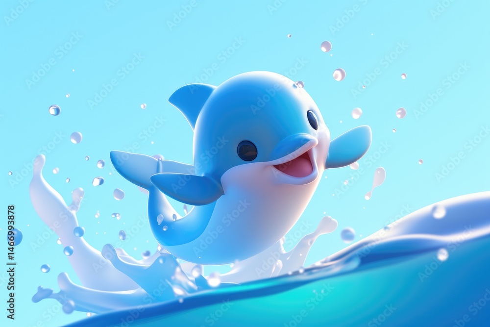 Fototapeta premium Playful, digital rendering of a cheerful sea creature leaping.