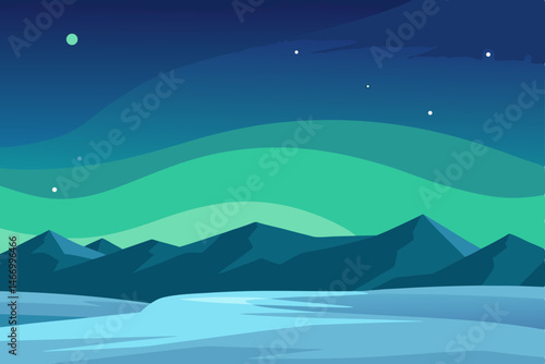 vast tundra plain with aurora lighting the snowy