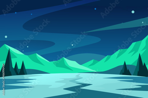 vast tundra plain with aurora lighting the snowy 