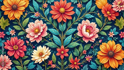 Intricate, flowing floral pattern, continuous print , artwork, pattern, graphics