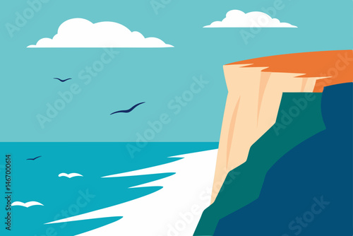 windswept coastal cliff with crashing waves 