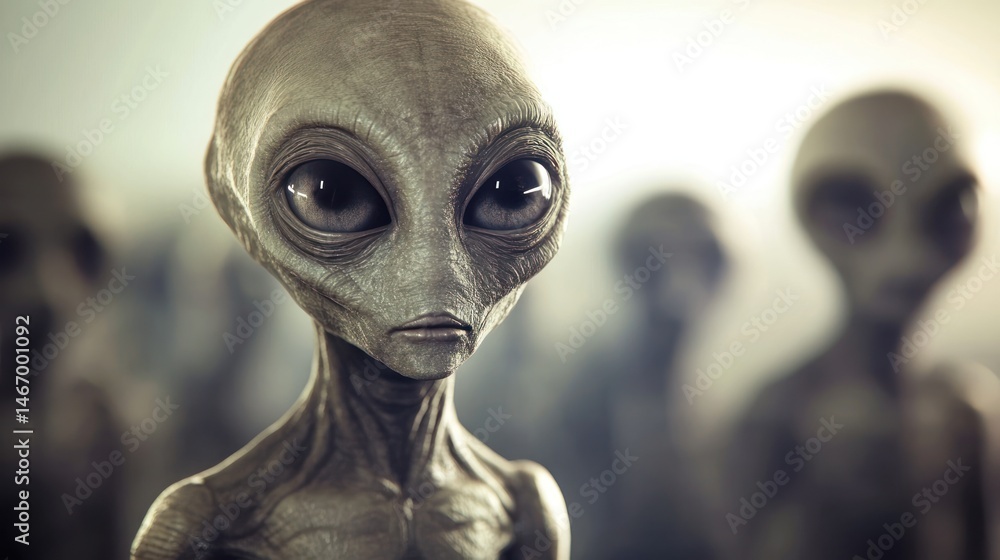 Close-up view of a pensive, extraterrestrial being. Close-up view of a pensive, extraterrestrial being.
