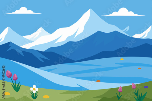 windswept tundra with patches of wildflowers 